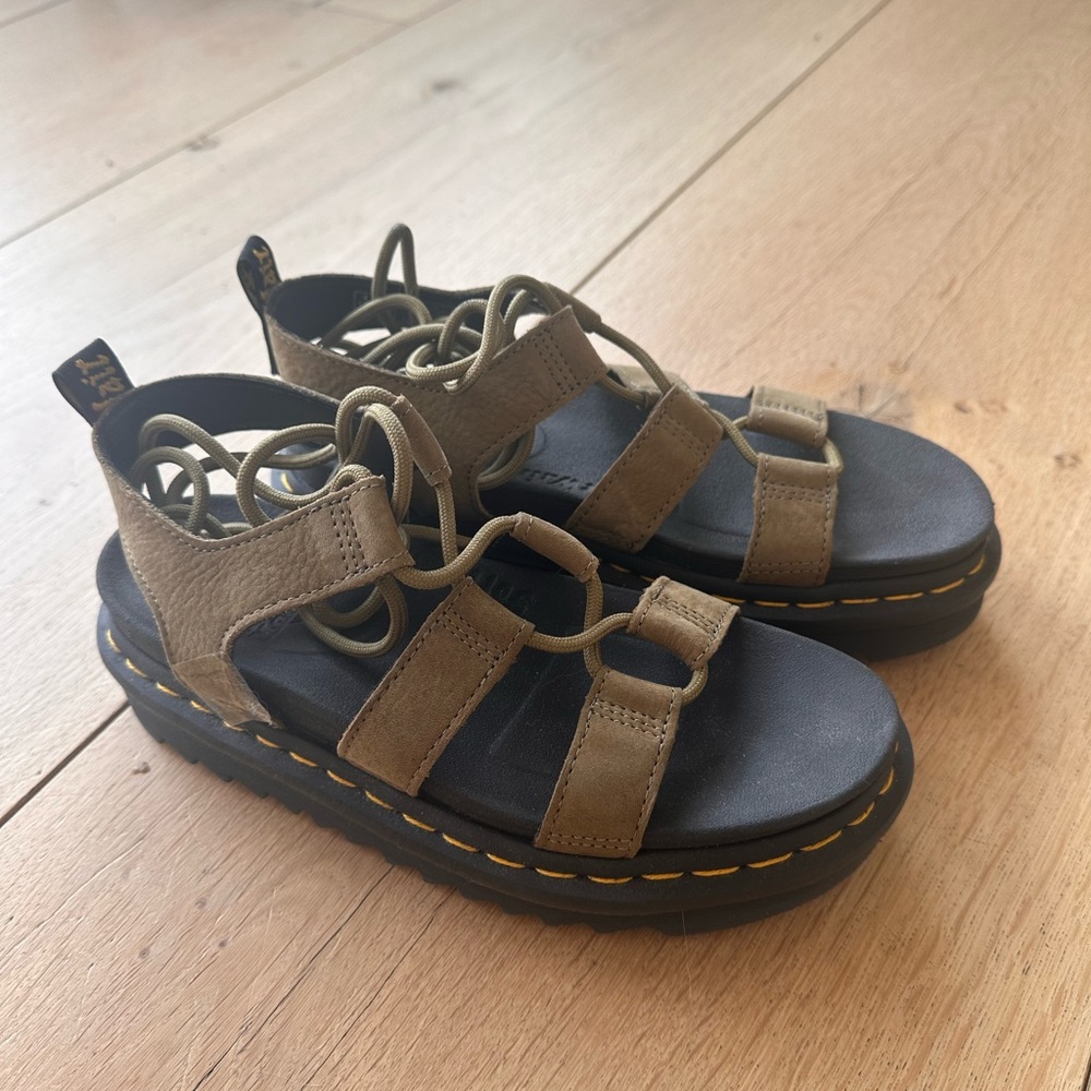 Nartilla Olive Green Platform Sandals with Black Sole - Dr. Martens